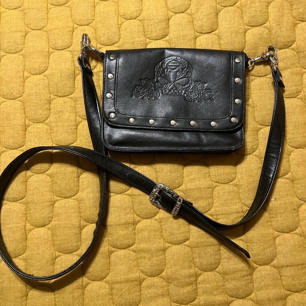 Black Skull Mini Crossbody Purse Silver Hardware
